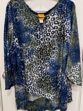 Ruby Rd. Blue & Green Patterned Long Sleeve Tunic